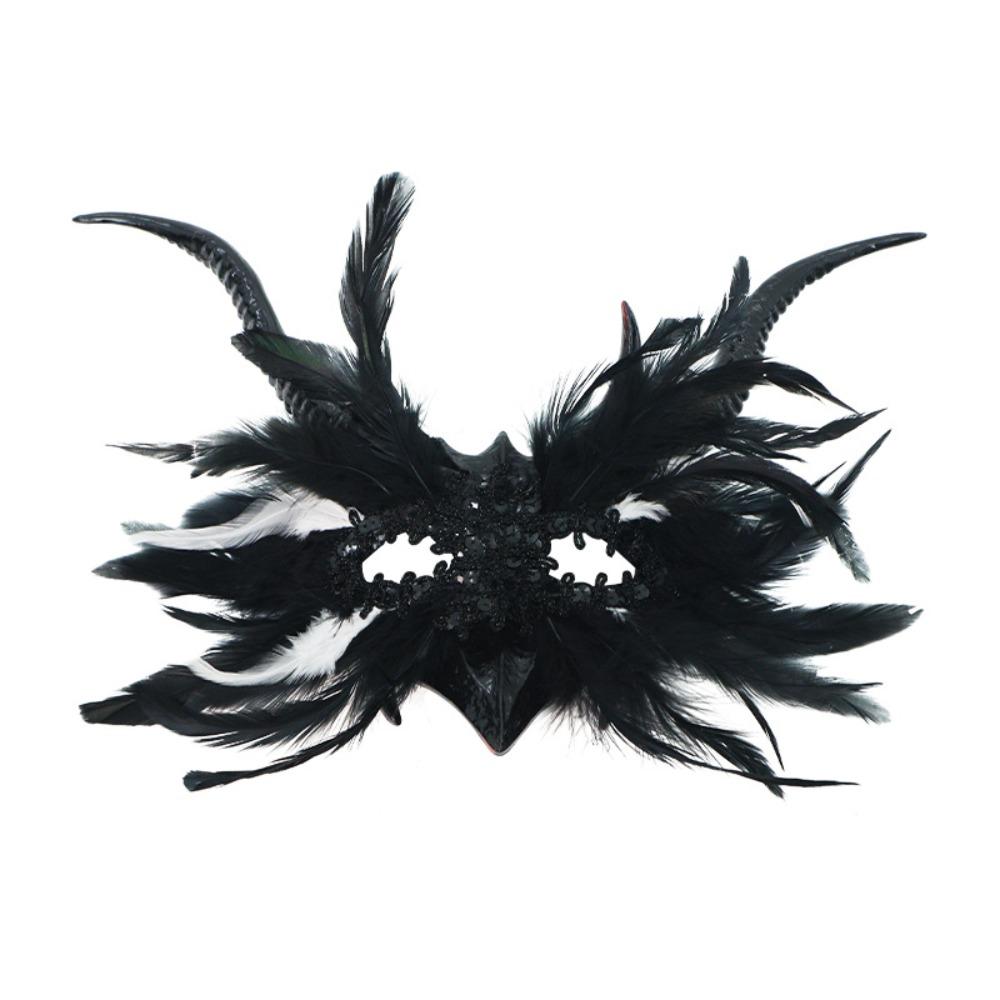 Cosplay Halloween Eye Mask Large Horn Gothic Mask Halloween Feather Masks  Halloween Carnival