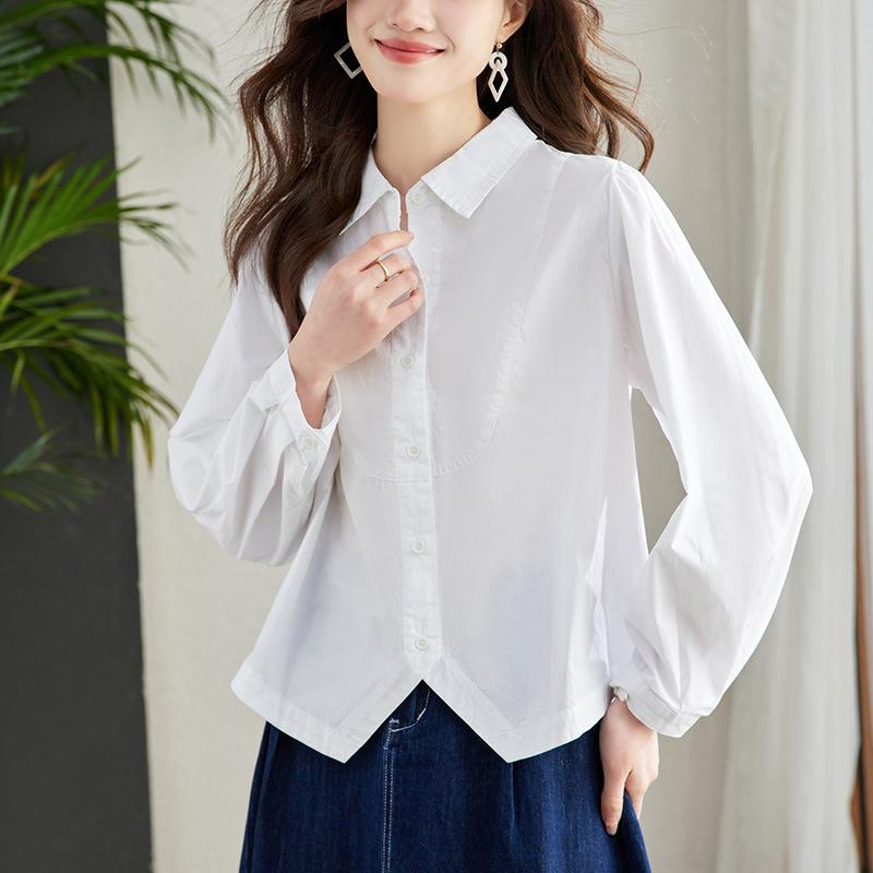 

Необычная и универсальная рубашка с лацканами и длинными рукавами для лета, новый дизайн, нишевый хлопковый топ M белый