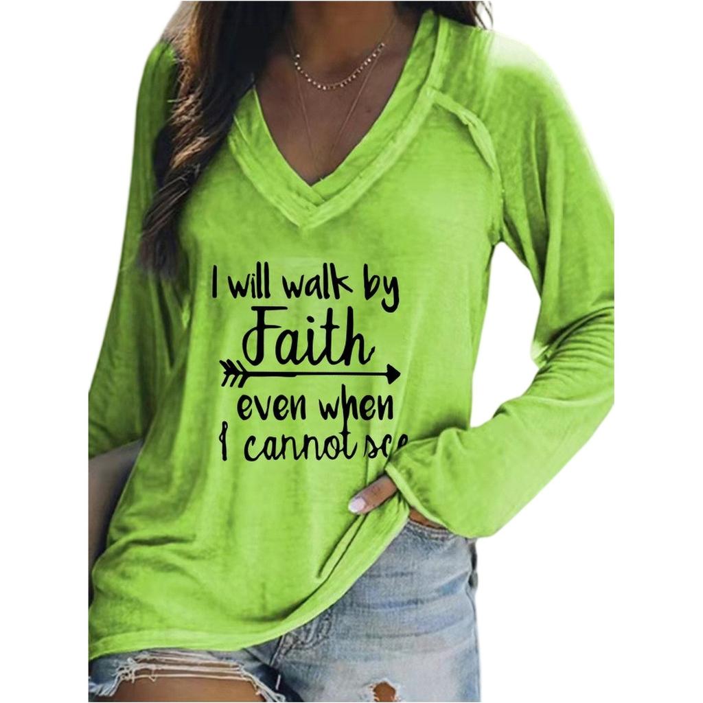 Women's Casual V-Neck Long-Sleeve Printed Letter Sweatshirt