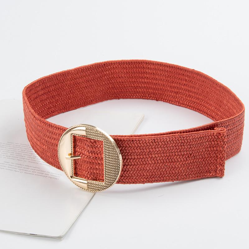 Cotton and Linen Woven Round Buckle with Skirt Belt Elastic Elastic and Tight Retro Pastoral Style Wide Waist Envelope Decorative Pin Buckle Belt