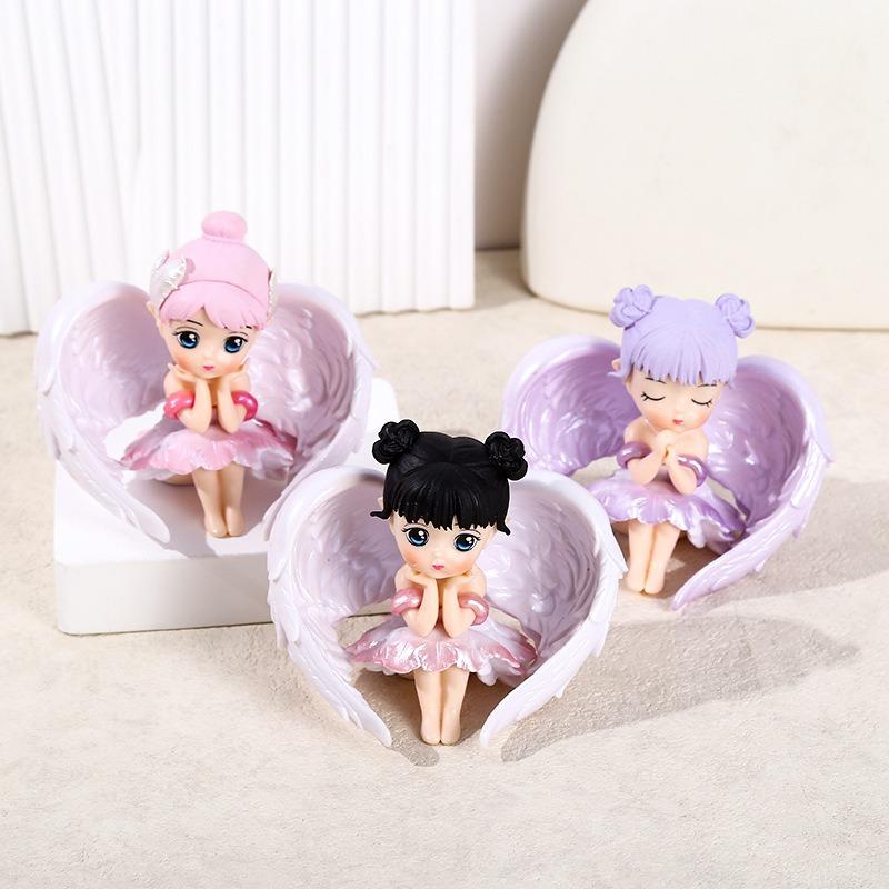 Rainbow Angel Car Ornament Set 4 Styles Ballet Girl Mini Figurine Cute Desk Gift for Graduation