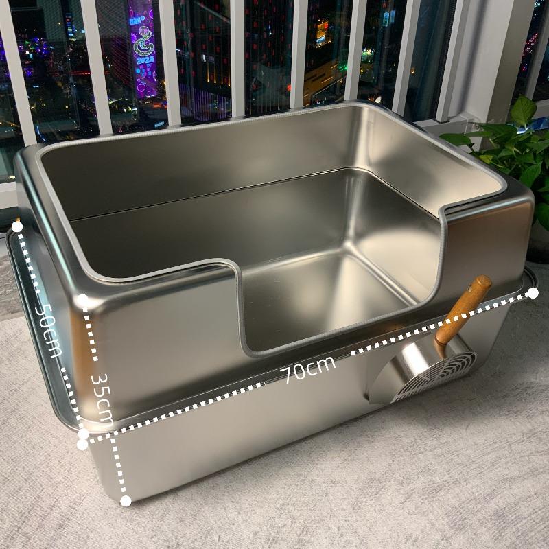 Stainless Steel Jumbo Cat Litter Box Open Type Cat Bedpans Low-Entry Kitty Toilet with Anti-Splash Design Pet Potty for Kittens