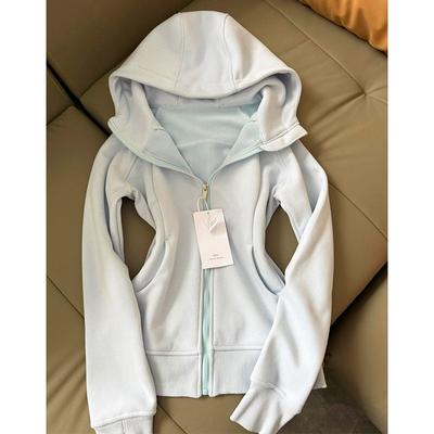 Frühlings Slim Jacke Damen Neu Schulter Geraffte Taille Kapuzenpullover Taille Top