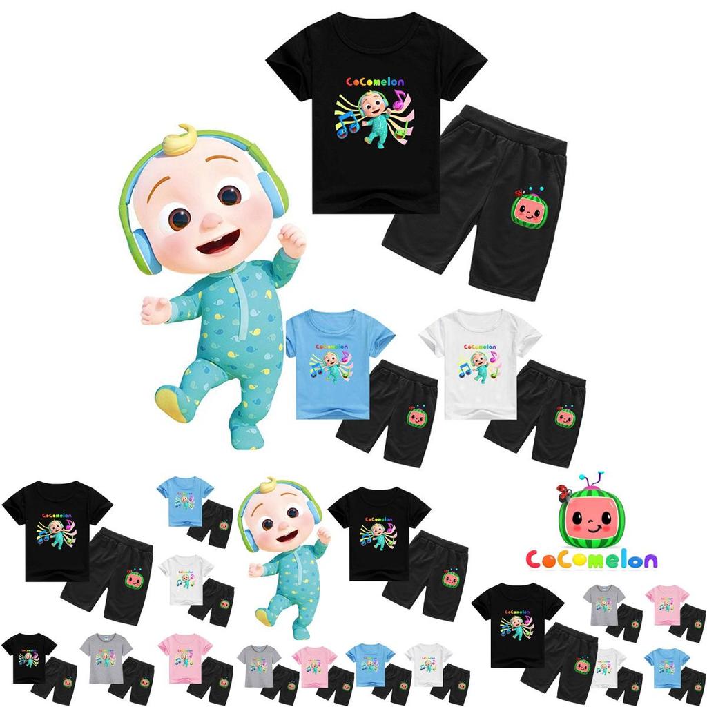 Kids Cocomelon Short Sleeve Tshirt Shorts Boys Girls 2pcs Tops Pants Set Casual