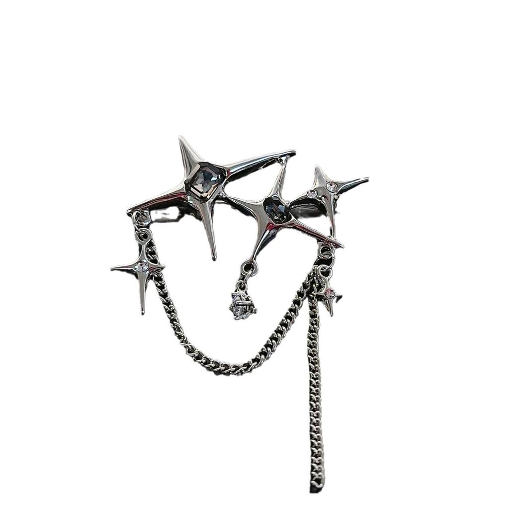 Four-Point Star Zircon Chain Brooch - Women's Chic High-End Corsage Pin Accessory