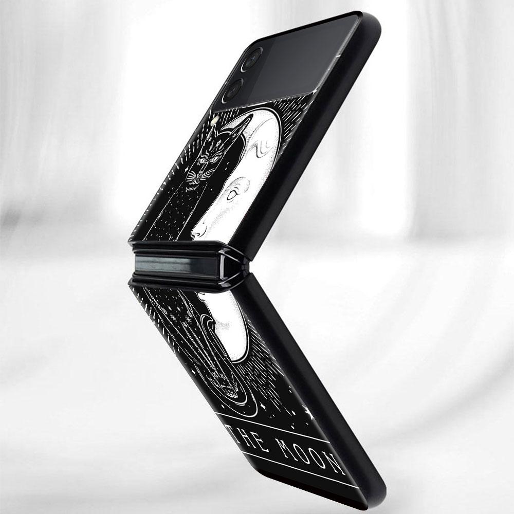 For Samsung Galaxy Z Flip 3 5G Case Luxury Matte Black Hard Phone Cover ZFlip 3 Shockproof Fundas Shell Moon Tarot Mystery Totem