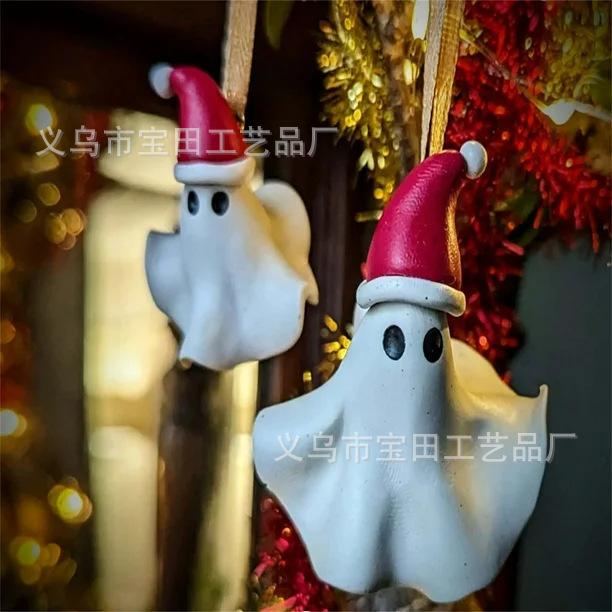 Christmas Ghost Tree Ornaments Christmas Hat Ghost Pendant Resin Crafts