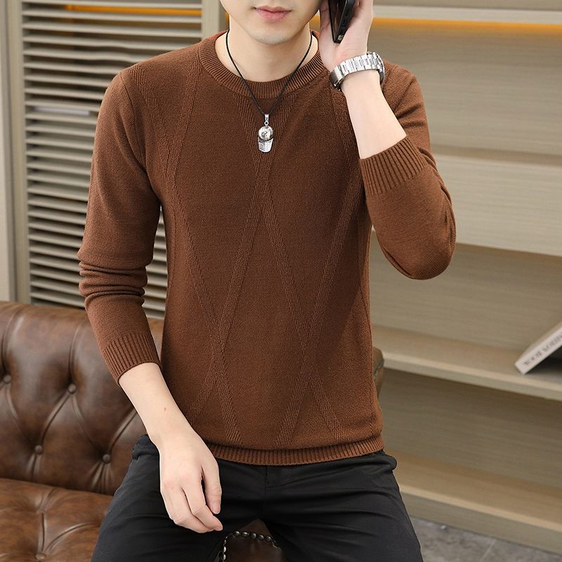 Men's Round Neck Sweater Korean Version Youth Thick Slim Fit Pullover Knitted Sweater