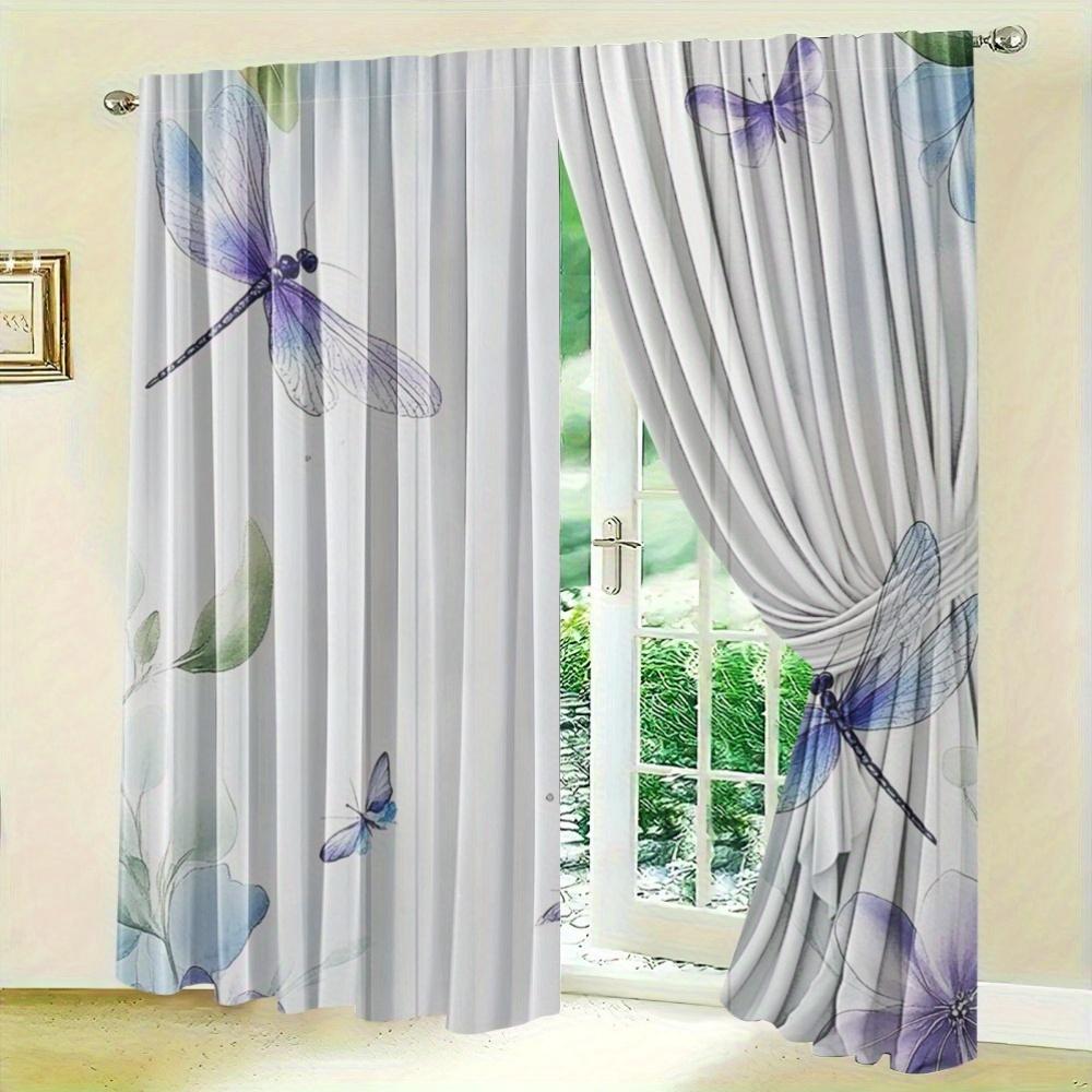 2Pcs Elegant Dragonfly & Floral Blackout Curtains - 35X90In, Polyester Room Drapes For Living Room & Bedroom, 21, 65X59/ 41, 34X