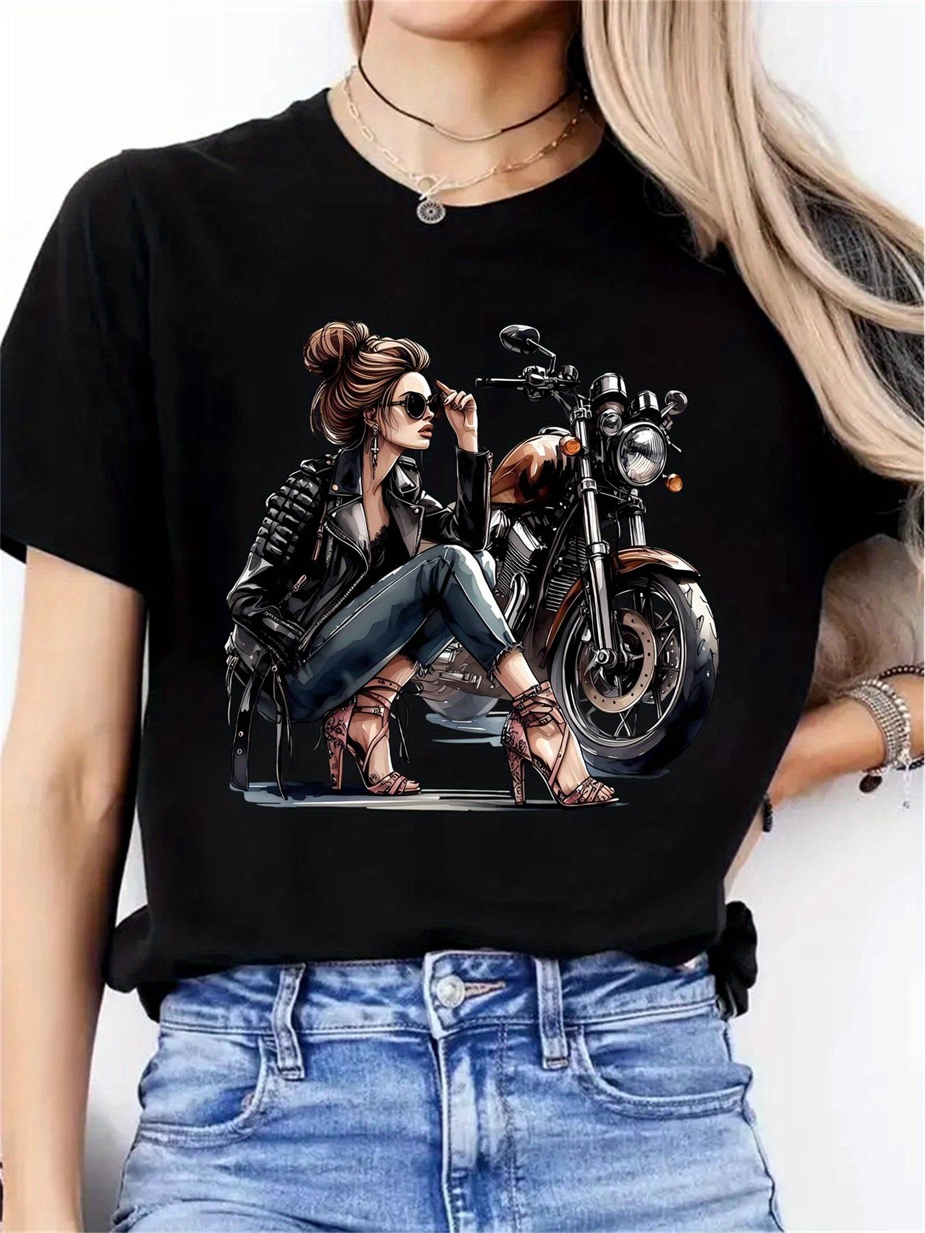 Biker Girl with Motorcycle T-shirt S