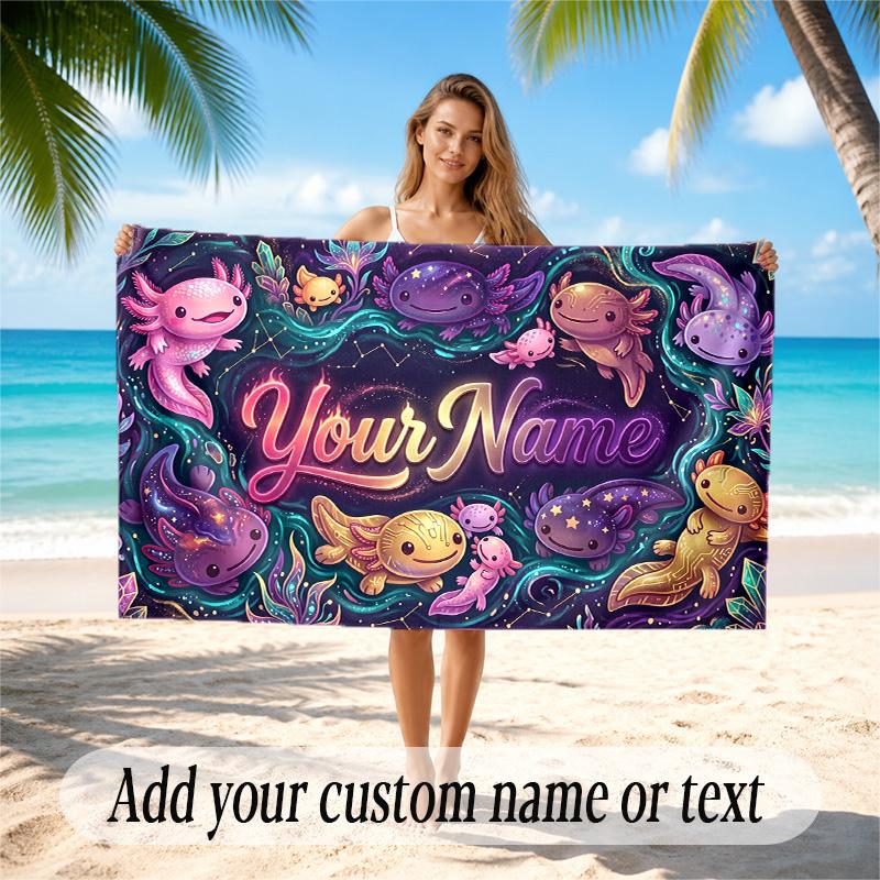 Underwater Fish Theme Quick Dry Beach Towel Custom Name Text Print Large Sand Resistant Towel Beach Vacation