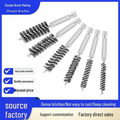 Hexagonal Shank 1/4" Internal Hole Cleaning Brush, Rust and Contamination Removal, Short Style, Steel Wire Pipe Brush.