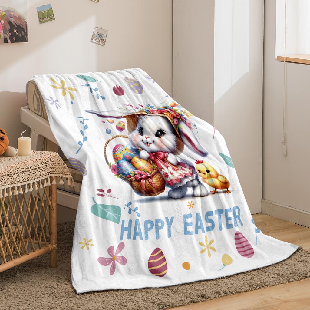 1PC Happy Easter Celebration Pattern Flannel Blanket,Soft,Skin-Friendly,Warm,Machine Washable,Suit for Sofa, Bed, Office,Camping