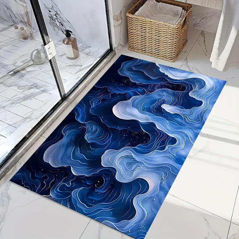 Blue Ocean Area Rug, Soft Non-Slip Dotted Bottom Bath Mat, Durable Washable Carpet for Living Room, Bedroom & Bathroom, 1PC
