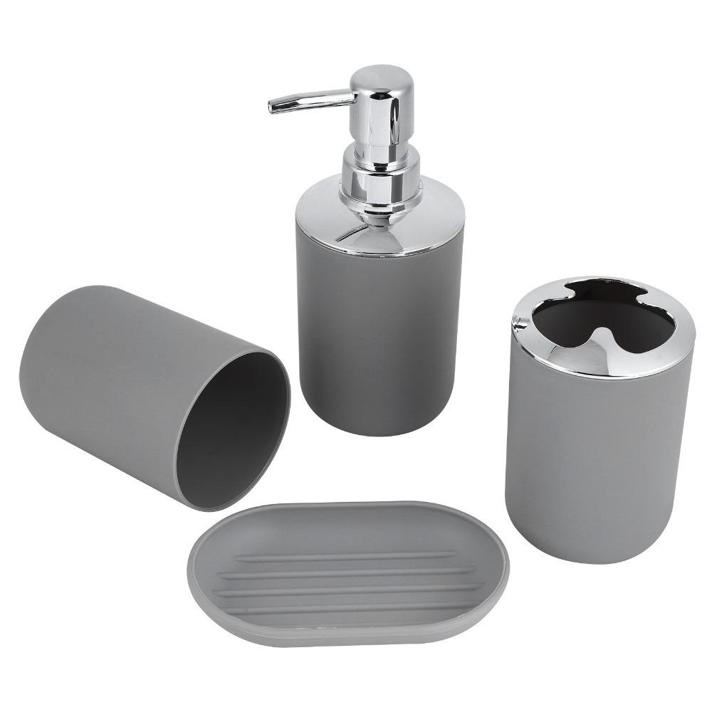 

4 PCS White Grey Bathroom Kit Plastic Bathroom Toothbrush Holder Set Bathroom Vanity Set Home Decor