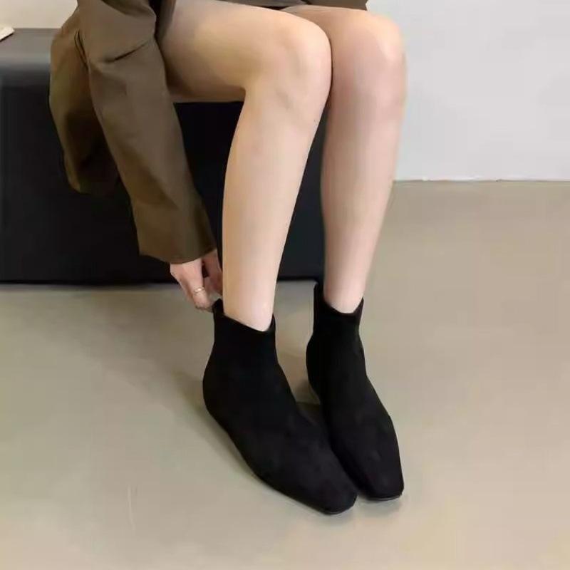 New Inner Height-increasing Square Head Medium and Low Heel Short Boots 2025 Autumn and Winter Wedge and Ankle Boots Leopard Print Flat-soled Thin