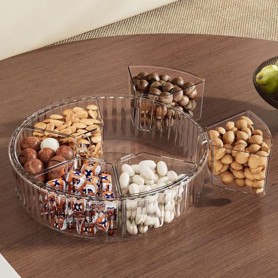 Refrigerator Storage Box with 6/7 Dividers Sealing Lid 360-Degree Rotating Tray Vegetables Shrimp Cocktails Party Appetizers Organizer