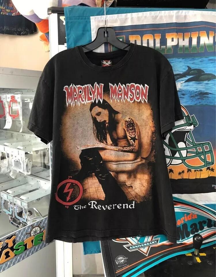 Группа Marilyn Manson The Reverend Графическая Черная Унисекс Футболка Репринт S5XL Унисекс Футболка M