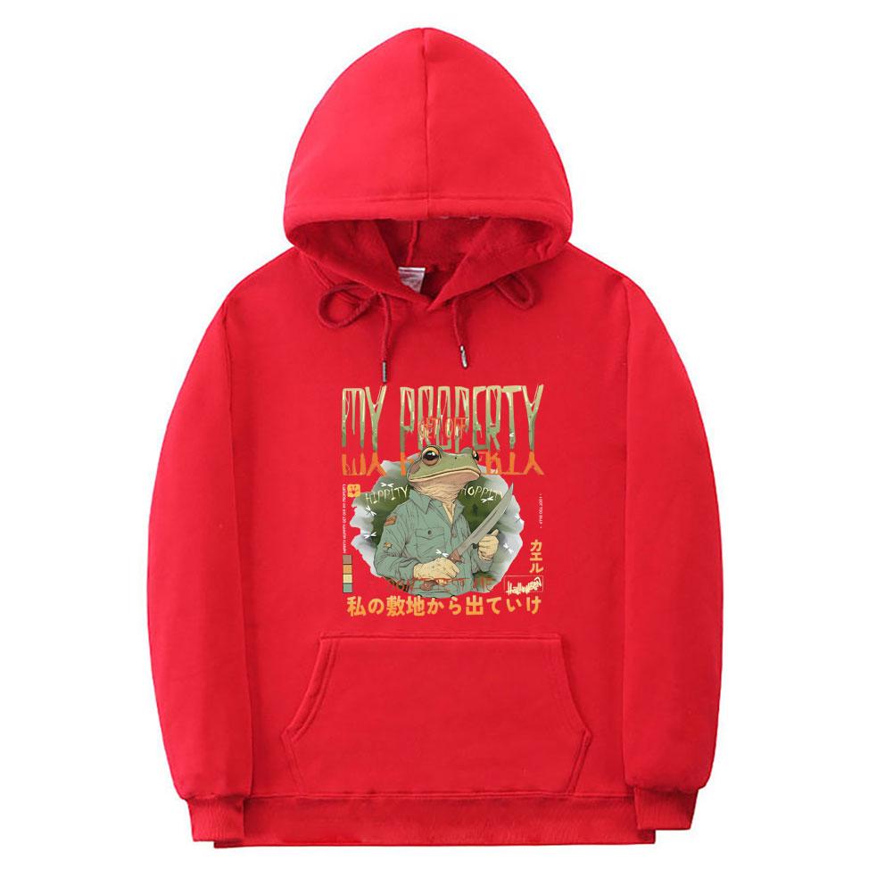 Hippity Hoppity Get Off My Property Frog Hoodie Unisex Japanese Vintage Casual Oversized Tracksuit  Fashion Sweatshirt