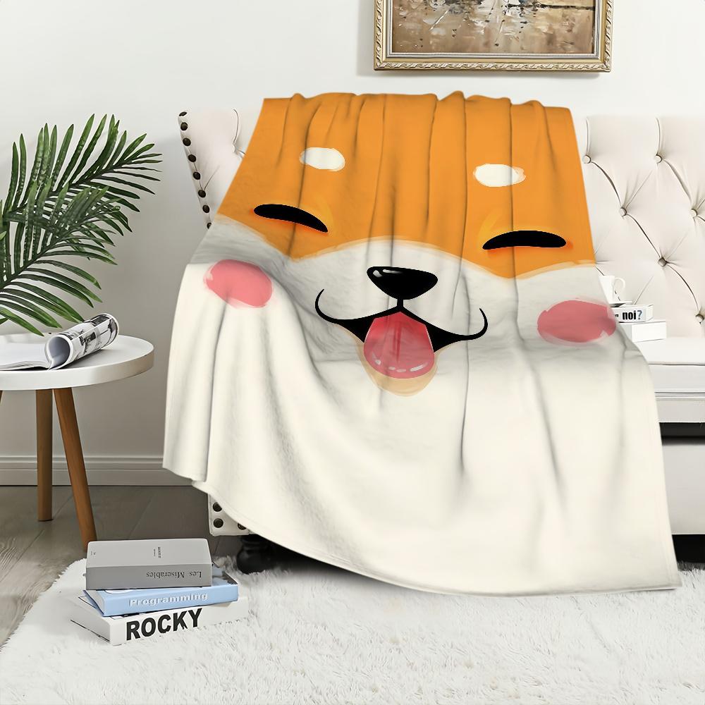 Cute Puppy Corgi Cartoon Dog Funny Face Flannel Warm Comfort Soft Plush Blanket for Sofa Living Room Office Bedroom Travel Gift