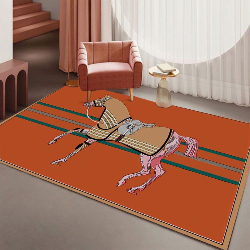Orange Animal Horse Rug for Living Room Bedroom Big Area Safari Animals Mat Nursery Art Print Children Carpet Decoration Home