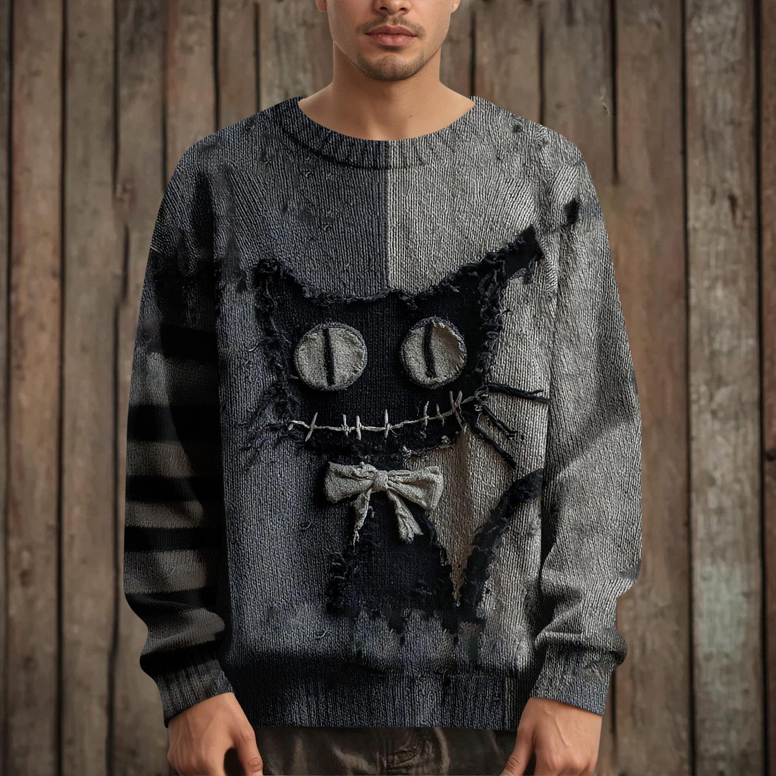 

Мужской пуловер с длинным рукавом, повседневный вязаный свитер оверсайз с принтом на Хэллоуин XL