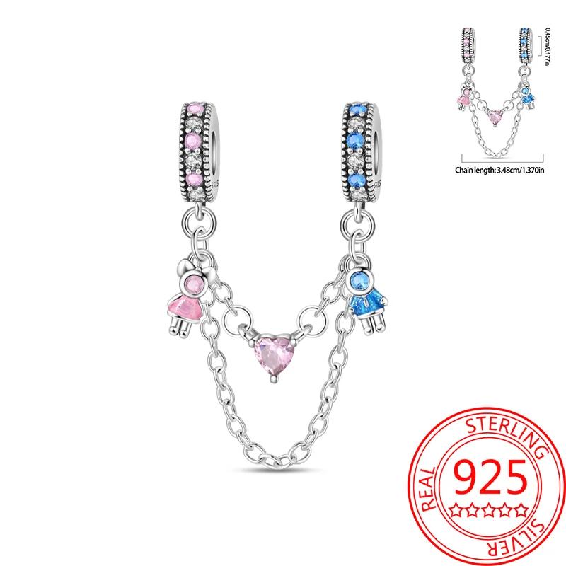 New Copper Sun&Moon&Star Heart Charms Colored Flower Bead Safety Chains Fit Original Bracelets For Women Diy Jewelry Gifts
