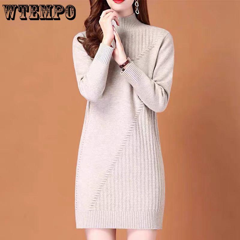 Sweater Women's Autumn and Winter Half Turtleneck Knitted Sweater Base Layer Thickened Mid-length Pullover Loose Sweater