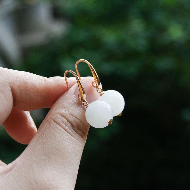 Recommended Hetian Jade Ancient Style Jade Earrings New Trendy Retro Jade Stud Earrings and Drop Earrings for Women
