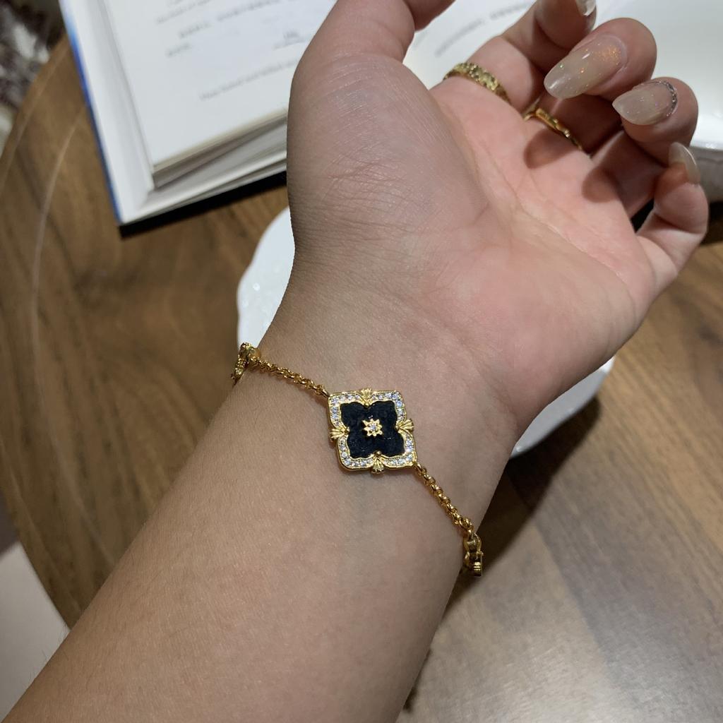 Lasbuchi Court Style Four-Leaf Clover Natural White Fritillary Tiger Eye Bracelet Light Luxury High-End Jewelry