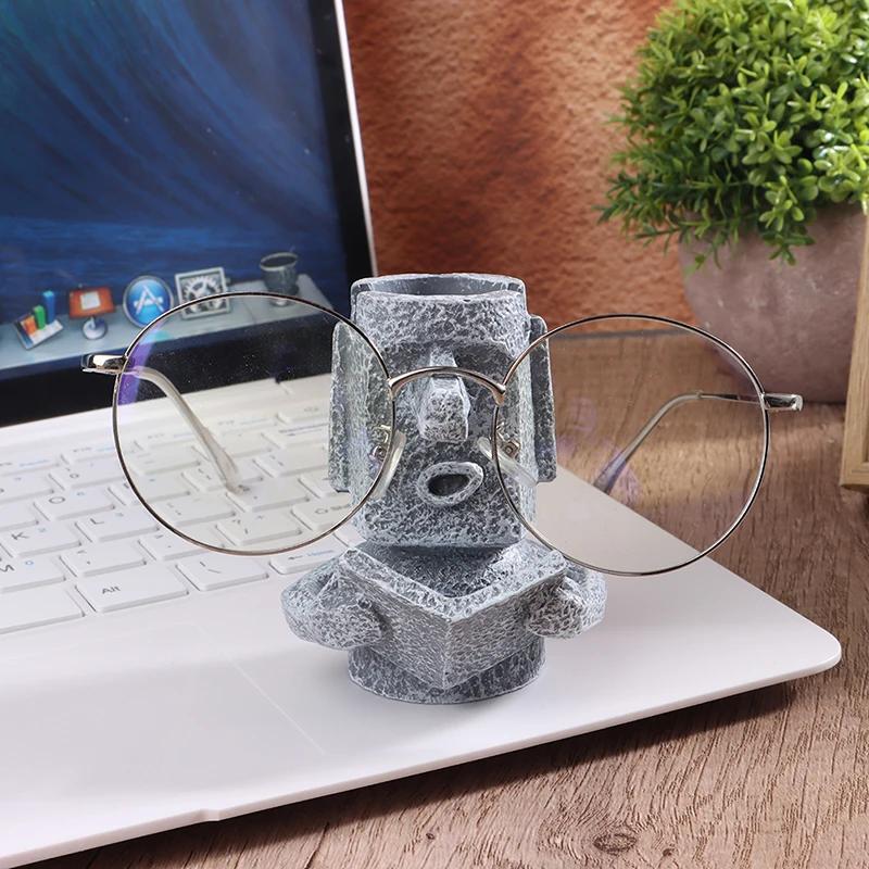 Reading Stone Man Reading Moai Glasses Stand Stone Portrait Pen Holder Pen Holder Household Decoration Crafts