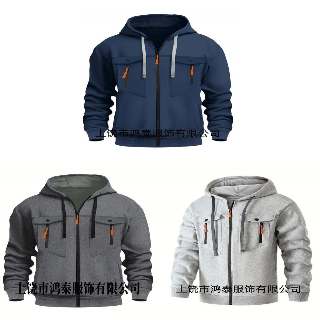 Mens Hoodie Jacket With Multiple Pockets And Zipper For Casual Spring Fall Outdoor Wear