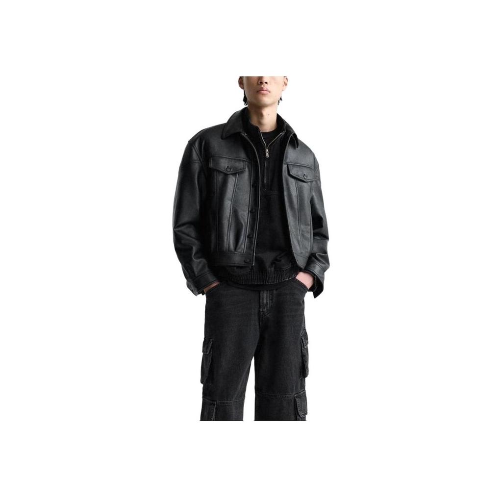 Zara SS24 Year Of The Dragon Limited Edition Lapel Printed Faux Leather Jacket Men Jacket Black 5320552-800