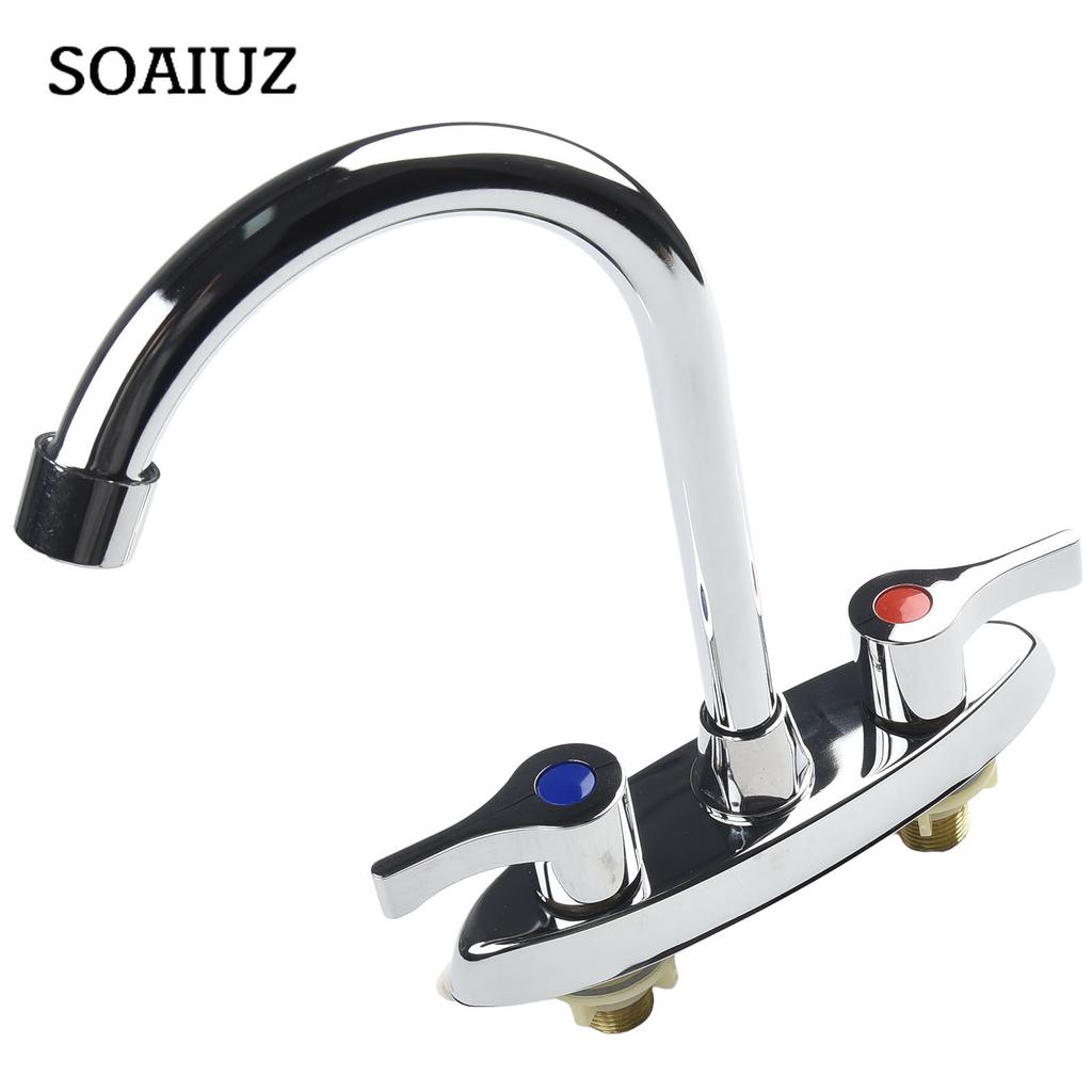 Brass Double Hole Handle Kitchen Faucet Rotary Hot And Cold Basin Sink Mixer Tap Ceramic Spool Basin Faucet Kitchen Tap