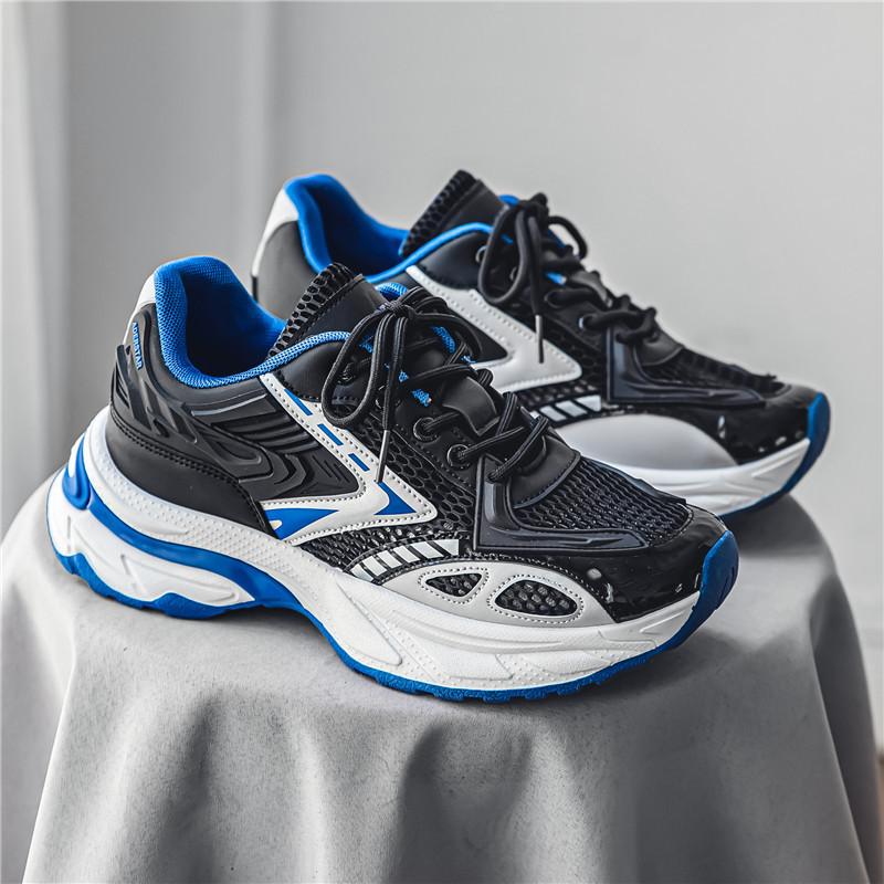 

Чоловіче взуття 2024 нове літнє сітчасте дихаюче спортивне універсальне на товстій підошві, що збільшує зріст, кросівки тата, висококласне нішеве трендове взуття 44 чорний