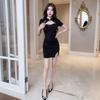 Enhanced Women's Summer Nightclub Low-Cut Sexy Black Qipao Dress - Hip-Hugging Technician Workwear