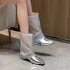 Hochwertige atmungsaktive Mesh-Mode-Stiefel für Damen – Neuer französischer Stil Elegante vielseitige kurze silberne Stiefel, Trendige Mesh-Stiefel