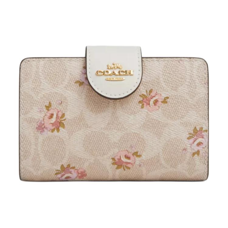 

New COACH Corner Zip Coated Canvas Wallet Medium Size Women s Gold & Sand CAR13-IMSAS 12.7*1.3*8.9CM