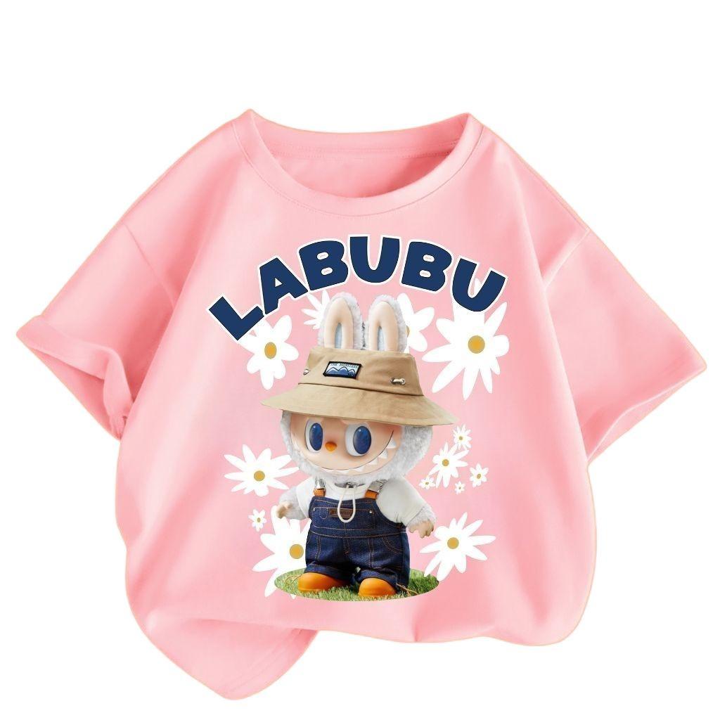 Labubu Cartoon Mädchen Kurzarm-T-Shirt, Weiches und Atmungsaktives Kinder Rundhals-T-Shirt