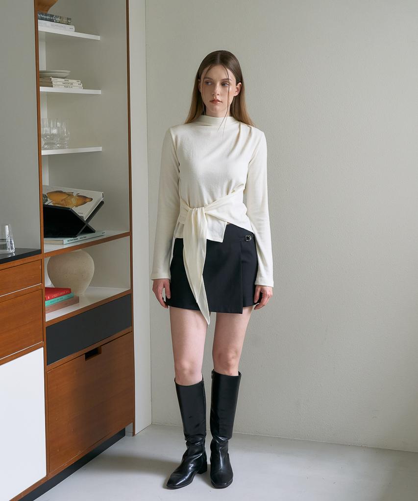 DEHEVE Wool Mock-Neck Wrap Long Sleeve [Ivory]