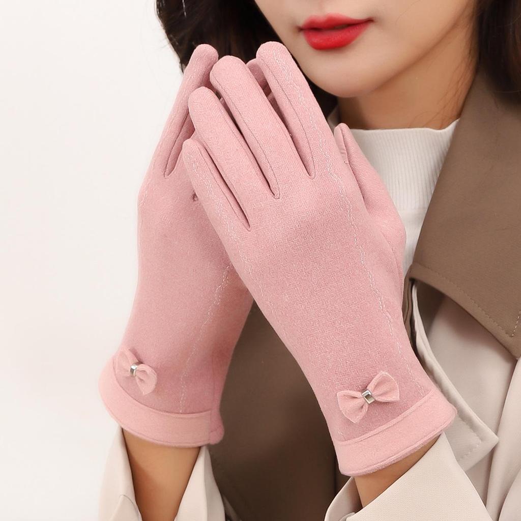 Dames Winter Touchscreen Handschoenen - Warm Fleece-Gevoerd met Strik & Konijnenbont voor Buiten Rijden