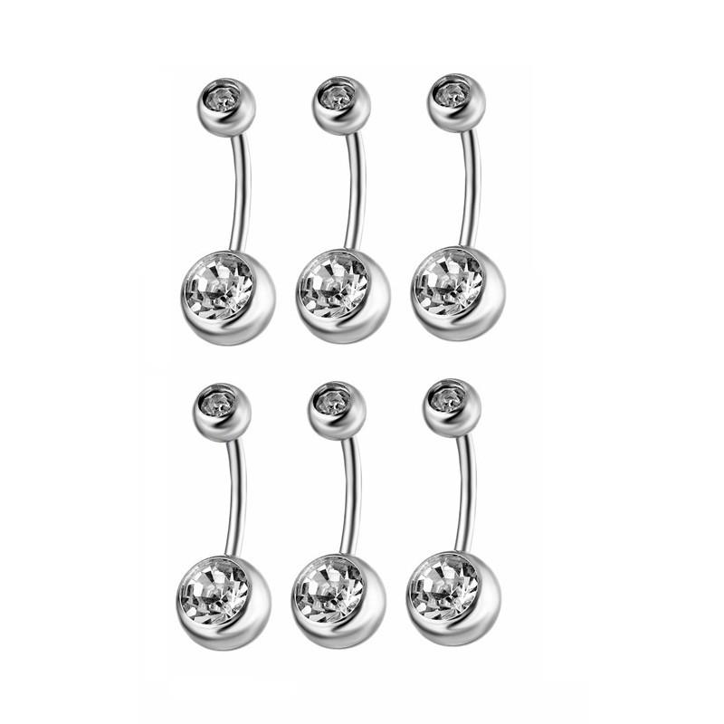 14G Stainless Steel Double Diamond Multi-Size Belly Ring Piercing Jewelry for Dance