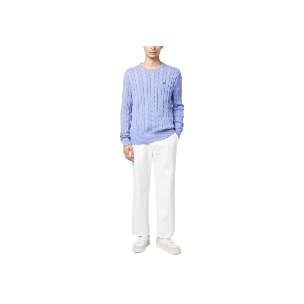Polo Ralph Lauren Ss22 Solid Color Logo Embroidered Cable Knit Crew Neck Sweater Men sweater Light-Blue 710775885-043