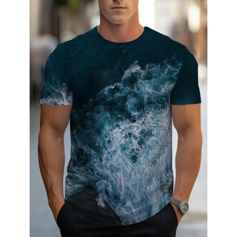 Men s lightweight short-sleeved T-shirt with wave design, perfect for casual outings, beach trips and everyday wear. S