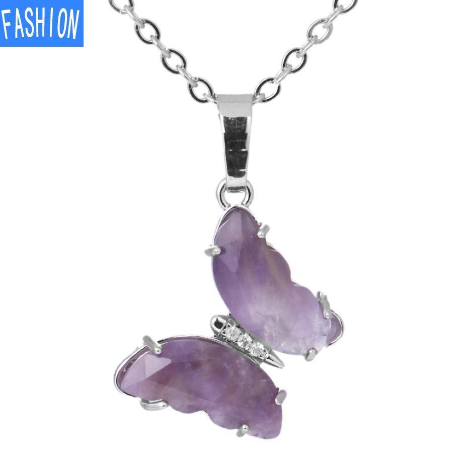 

Женская мода Кристалл Аметист Розовый Кварц Подвеска в виде Бабочки Ожерелье Подарки на День Матери Ожерелье Серебро/Золото Amethyst серебряный