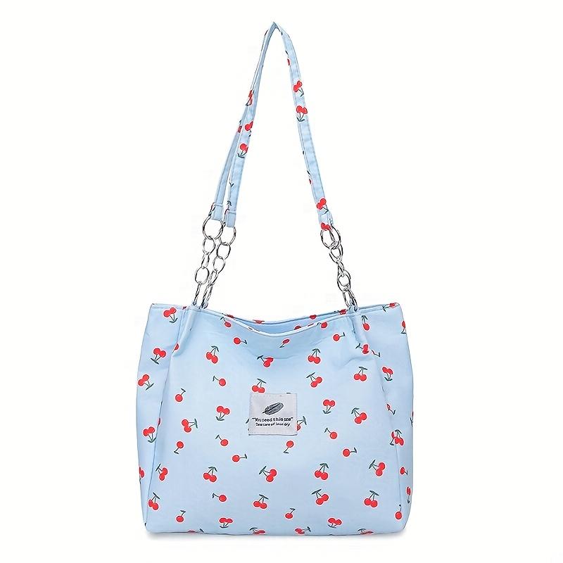 Large Capacity Single Shoulder Bag Nylon Messenger Bag, Flowers Quilted Pattern, with Fixed Shoulder Straps, Zipper Closure, Casual Style