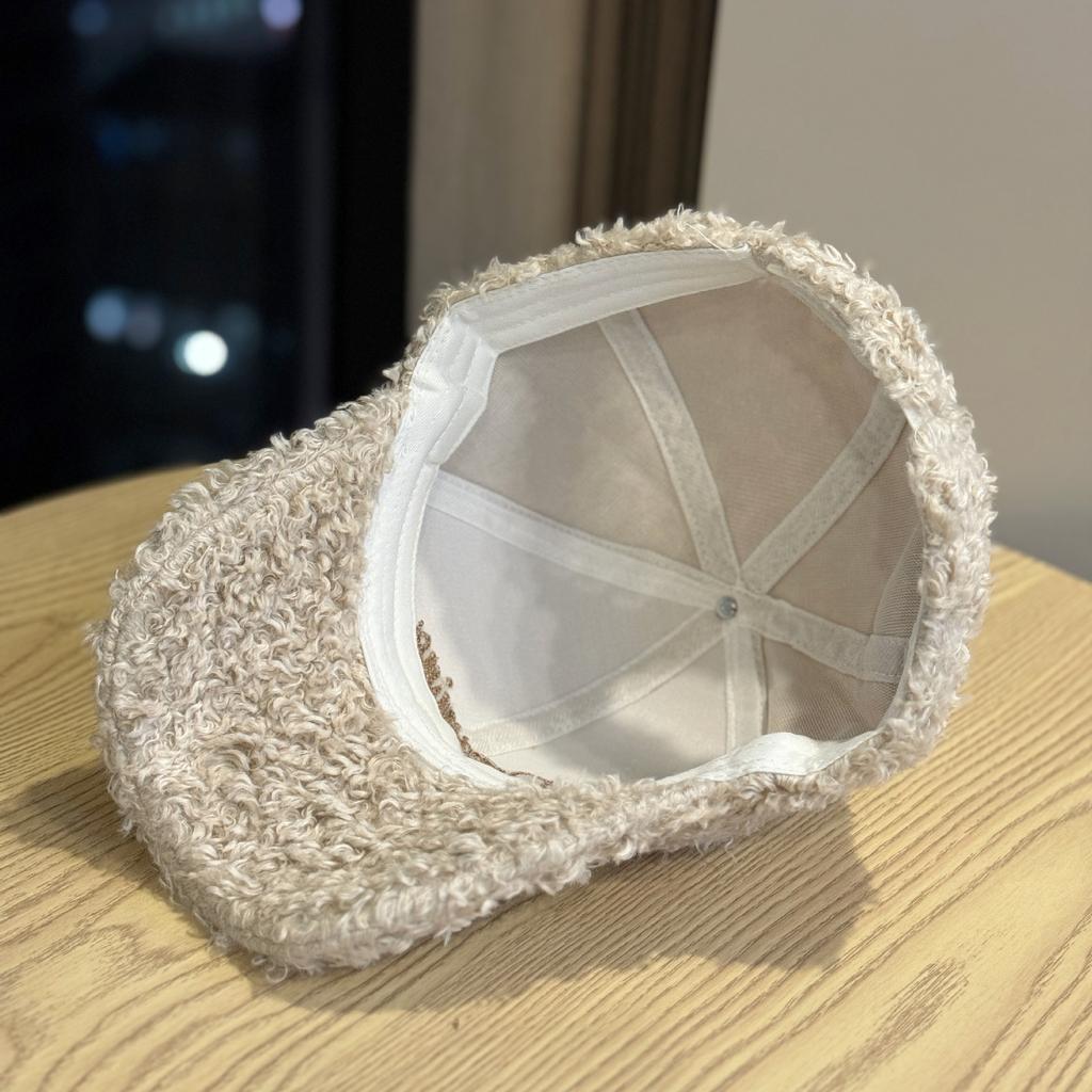 Korean Style Autumn and Winter Lamb Wool Letter Embroidered Baseball Hat for Men and Women Trendy Face-showing Small Warm Plush Duck Cap