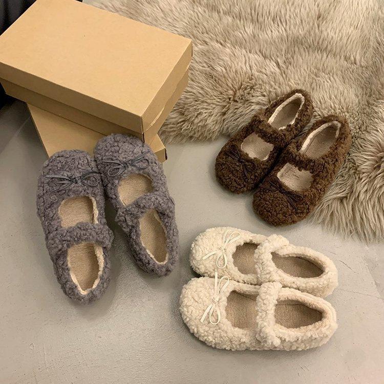 French Fairy Wind Round Head Mary Jane Mao Mao Shoes Female 2025 Autumn and Winter New Bow Light Mouth Commuting Cotton Shoes