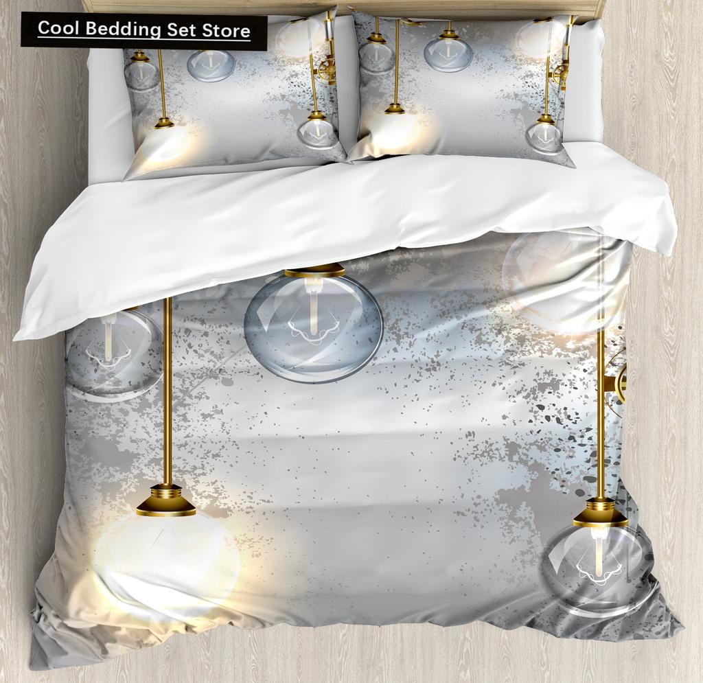Golden Industrial Gear King Full Duvet Cover Steampunk Style Bedding Set Mechanical Device Quilt Cover Polyester Comforter Cover