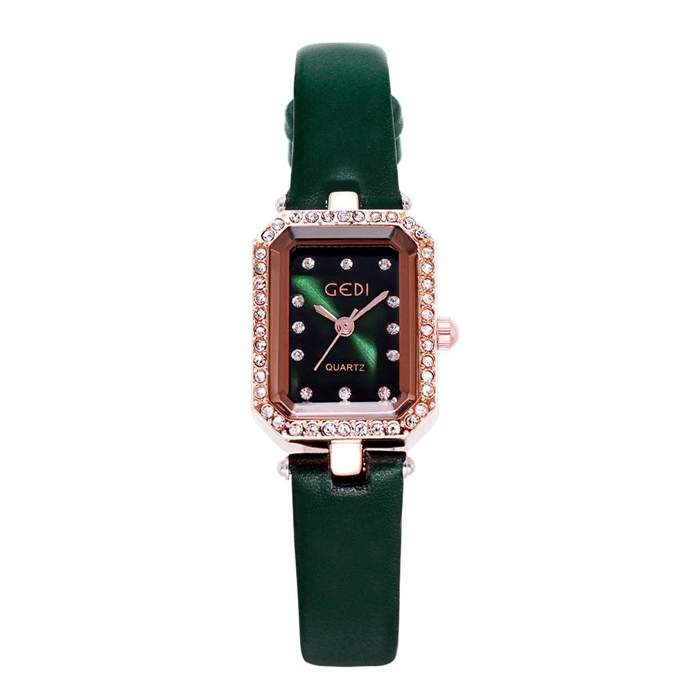 Small Green Watch Rhinestone Light Luxury Belt Student Watch Women's Square Simple Temperament Women's Quartz Watch